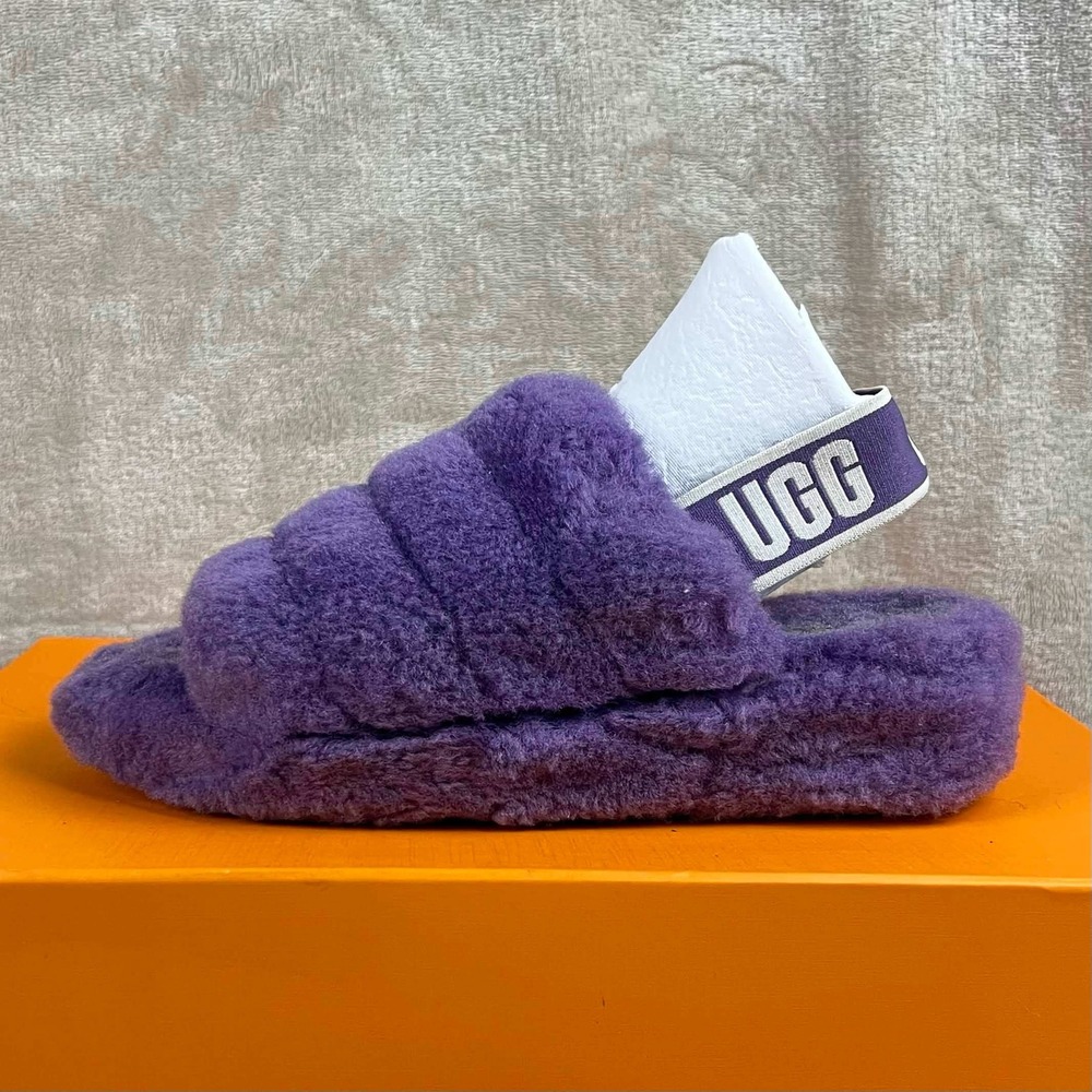 UGG Fluff Yeah Purple Sheepskin Slide Slippers Elastic Backstrap Sandals Size 7